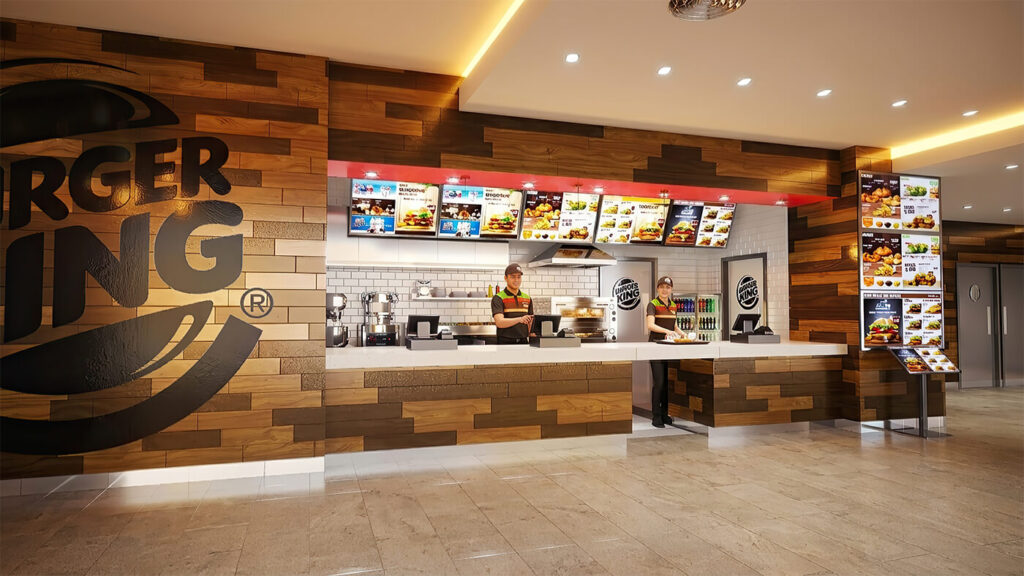 Vizualizace interiéru restaurace Burger King – reference studia 4F