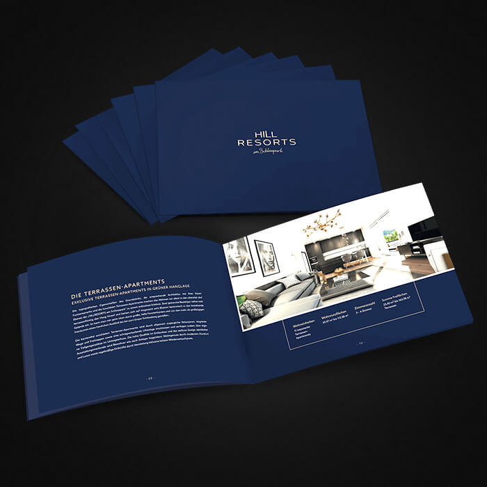 Marketingová brožura developerského projektu Hill Resorts s terasovými apartmány