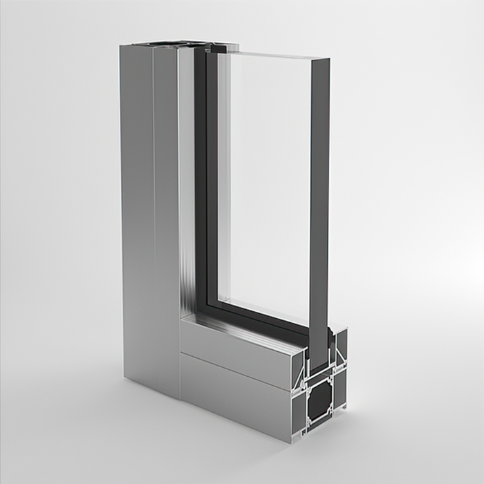 3D model technického detailu rohového hliníkového profilu.
